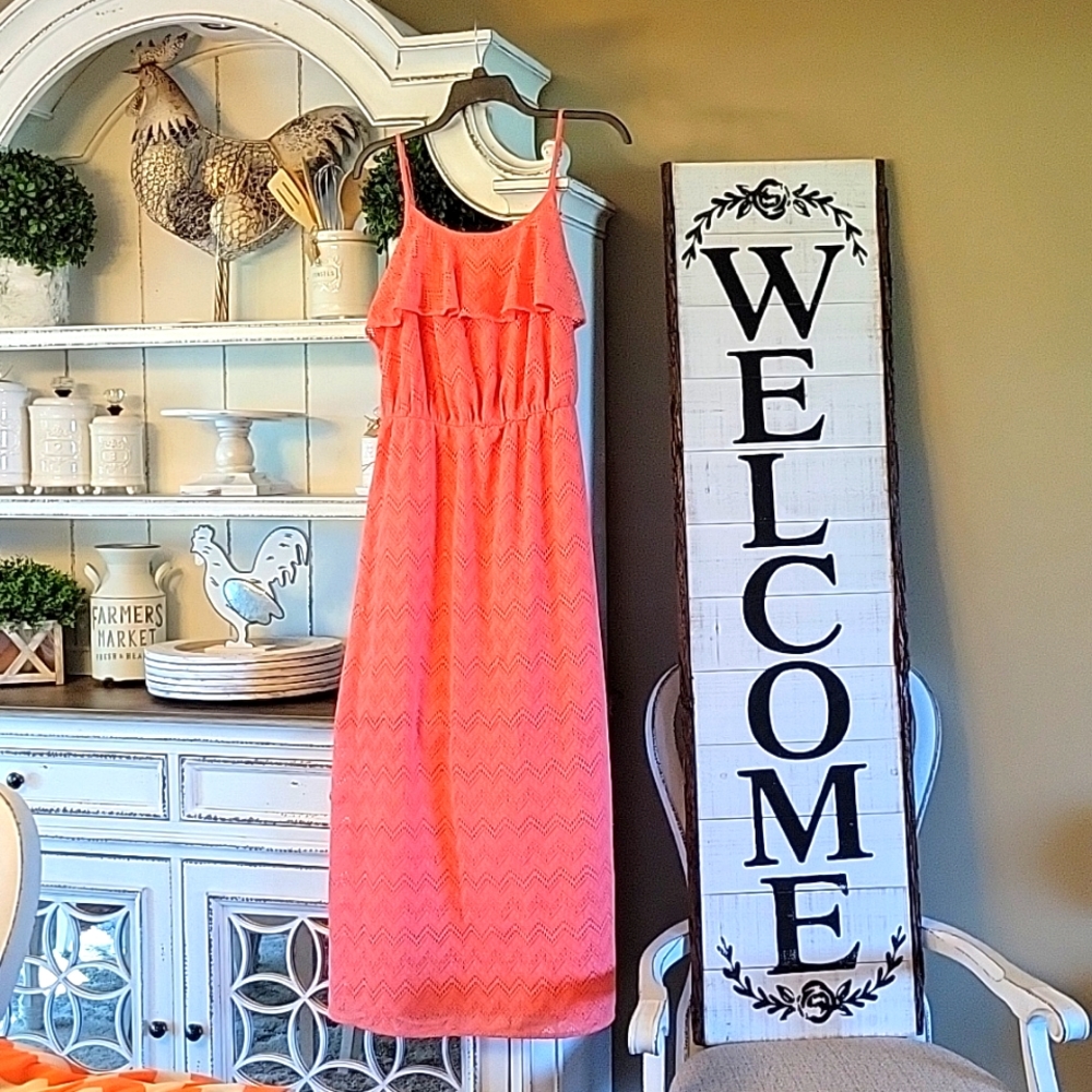 Coral Eyelet Maxi Dress